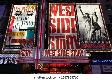 Manhattan, NY - November 7th 2010: Theater At Times Square At 7th Avenue Showing Advertisement Billboards For Broadway Shows In Manhattan, New York City. 