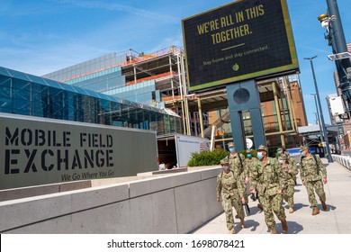 Manhattan, NY, USA - 4/7/2020: The Army & Air Force Mobile Field Exchange Can Deploy Within 48 Hours For Service Members And Medical Personnel. Shown Here At The Javits Center Help Fight Coronavirus.