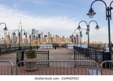 Manhattan Office Buildings, Skyscrapers In The Morning.  Panoramic Shot Of New York