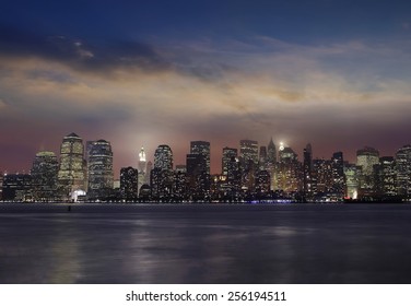 Manhattan skylin by night.