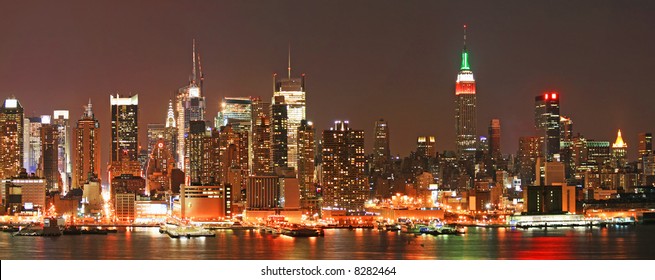 Manhattan Skyline At Christmas Eve, New York City