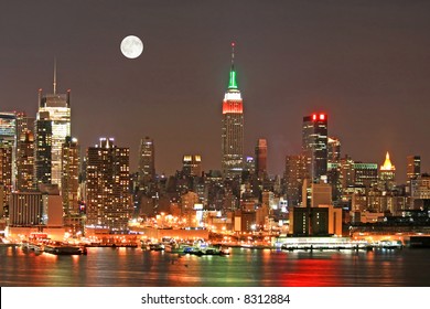 Manhattan Skyline At Christmas Eve, New York City