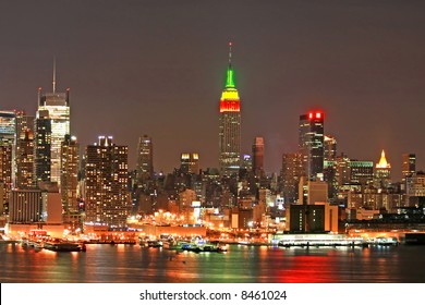 Manhattan Skyline At Christmas Eve, New York City