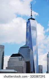 Manhattan Skyline With Freedom Tower, New York, USA. World Trade Center 1. Top Of The Big Buildings In Financial District, Downtown, NYC. Business Background, NYC.