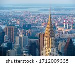 Manhattan skyline including architectural landmark Chrysler Building in New York City, United States of America.