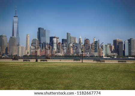 Manhattan Skyline from Liberty State Park Playground in NewJersey, New York City

