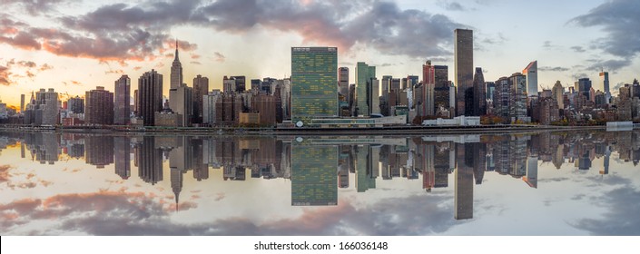 Manhattan Skyline in New York City at Sunset