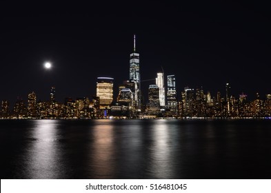 Manhattan Skyline At Night, NYC, USA.