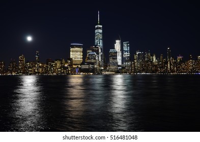 Manhattan Skyline At Night, NYC, USA.