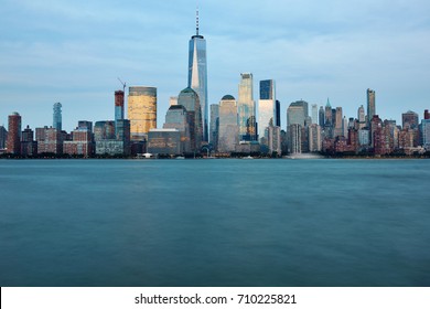 Manhattan Skyline Over Hudson River, At Dusk, New York City