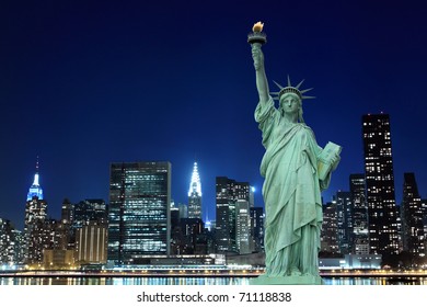 Poster New York NY Times Square Statue of Liberty Night Art Print 217