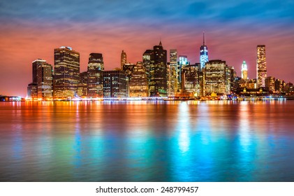  Manhattan Skyline At Sunrise, New York City. USA.