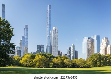 Manhattan Skyscrapers And Central Park Meadow