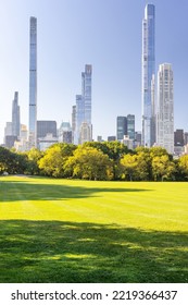 Manhattan Skyscrapers And Central Park Meadow