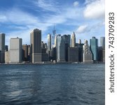 Manhattan southern tip seen across the East river from Brooklyn, New York City