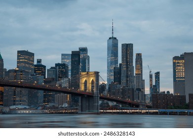 Manhattan view at dusk with Brooklyn bridge view. - Powered by Shutterstock