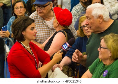 Manheim, PA - October 1, 2016: A Local TV Reporter Interviews A Supporter At The Donald J. Trump Campaign Political Rally In Lancaster County.