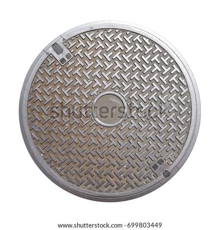 manhole cap - Rusty, grunge manhole cover, round edge, isolated with clipping path