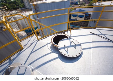 Manhole open lid stainless steel tank chemical methanol testing at front manhole tank stainless confined.