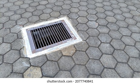 Manhole Safety Sewer Metal Cover On Paved Floor