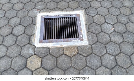 Manhole Safety Sewer Metal Cover On Paved Floor