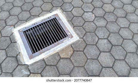 Manhole Safety Sewer Metal Cover On Paved Floor