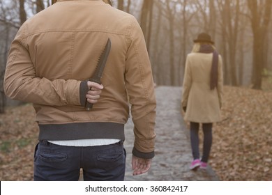 Maniac and innocent victim in the park 