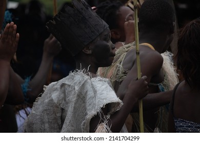 Manica, Mozambique - March 28, 2022: Boy Dressed As Warrior King From Colonial War Time