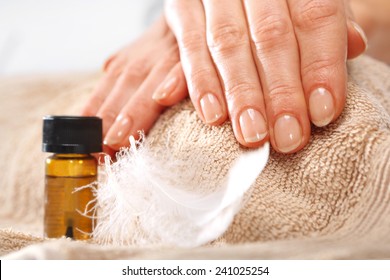 Manicure, Beautiful Healthy Nails. Treatment Hand And Nail Care, The Woman To A Beautician For A Manicure. 