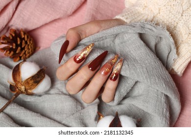 Manicure - Beauty treatment photo of nice manicured woman fingernails. Very nice feminine nail art with polka dots and bow detail. - Shutterstock ID 2181132345