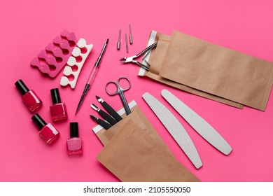 Manicure Kit On Color Background