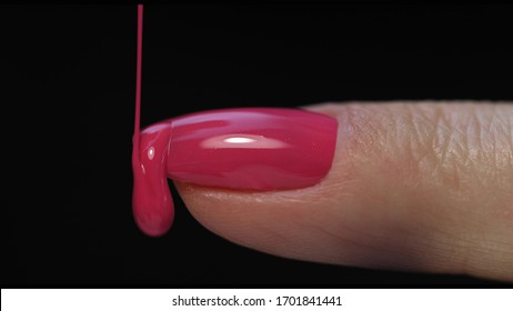 Manicure nail paint. Master applies gel polish on nails in manicure salon. Nail polish.