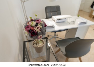 Manicure Parlour. Workplace For A Manicurist. The Manicure Machine Is On The Table.