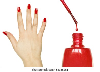 Manicure Set - Beautiful Red Manicured Woman Hand And Nail Polish