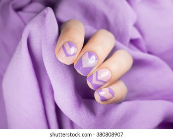 Manicured nails Nail Polish art design. Violet colors Art Manicure. Nail Polish. Beauty hands. Fashion Stylish Trendy Colorful Nails