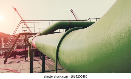 Manifold pipe on oil tanker ship or oil storage tanker ship