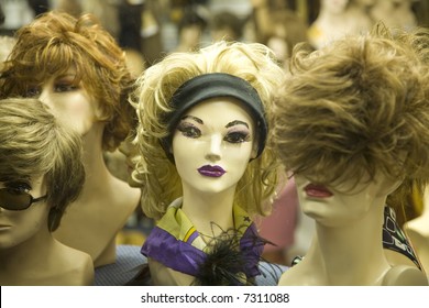 Manikin Heads In A Wig Store