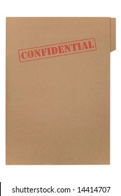 A Manila Folder With The Feded Word Confidential On The Front, Isolated On A White Background With Clipping Path.