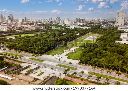 Manila, Philippines - Aerial Rizal Park (Luneta) and the surrounding skyline of Metro Manila.