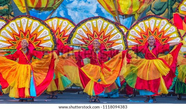 MANILA , PHILIPPINES - APRIL 27 :Participants in the\
Aliwan fiesta in Manila Philippines on April 27 2018. Aliwan is an\
annual event that gathers different cultural festivals of the\
Philippines \
 