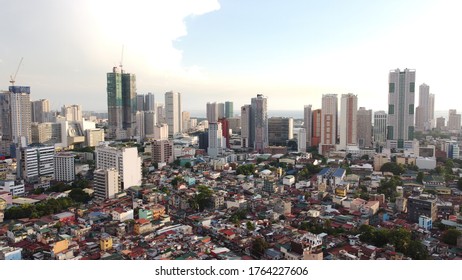 Manila, Philippines - April 30, 2020: Drone Shot With Taft Avenue Skyline