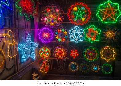 MANILA , PHILIPPINES - DEC 14 : Colorful Lanterns In A Christmas Market In Las Pinas City , Manila The Philippines On December 14 2019