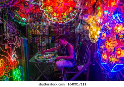 MANILA , PHILIPPINES - DEC 14 : Colorful Lanterns In A Christmas Market In Las Pinas City , Manila The Philippines On December 14 2019