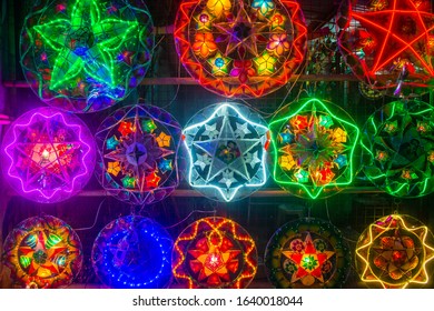 MANILA , PHILIPPINES - DEC 14 : Colorful Lanterns In A Christmas Market In Las Pinas City , Manila The Philippines On December 14 2019