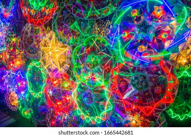 MANILA , PHILIPPINES - DEC 14 : Colorful Lanterns In A Christmas Market In Las Pinas City , Manila The Philippines On December 14 2019