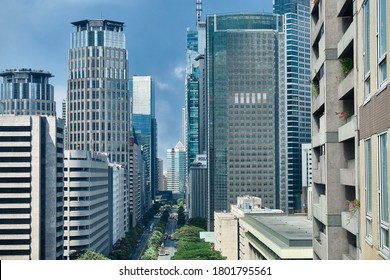 Manila, Philippines - Jan 31, 2020. View of Makati city during the day. Skyscrapers in clear Sunny weather.