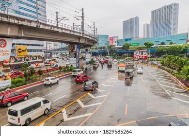 MANILA, PHILIPPINES - JANUARY 28, 2018: Epifanio De Los Santos Avenue And MRT Railway In Manila.