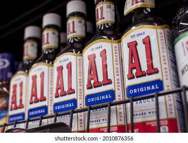 Manila, Philippines - July 2021: Rows Of A1 Steak Sauce For Sale At An Aisle Of A Supermarket.