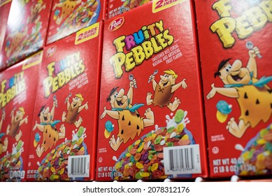 Manila, Philippines - Nov 2021: Post Fruity Pebbles Rice Cereal For Sale At An Aisle At A Supermarket.