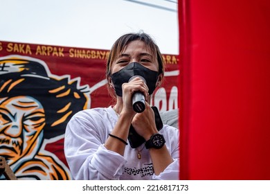 Manila, Philippines - October 21 2022: Filipino Women Shouting For The Demands Of The Farmers To The New Administration.